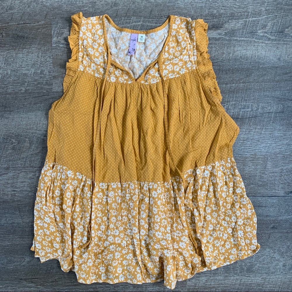 Francescas Yellow Floral Tank Top Blouse